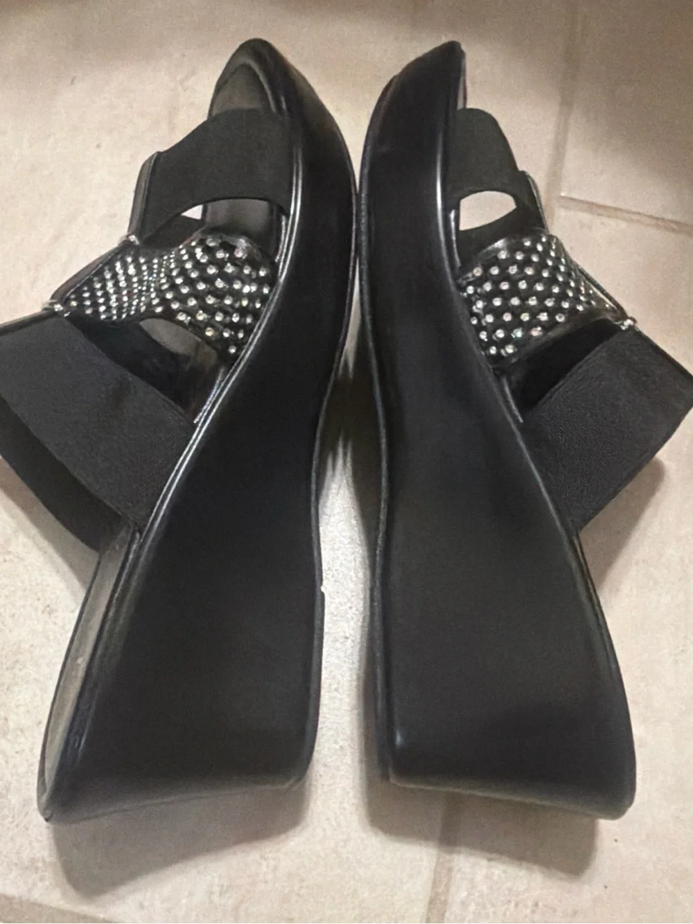 Italian Shoemakers Muse Black Wedge Slide Sandals Bling Size 8.5 EUC